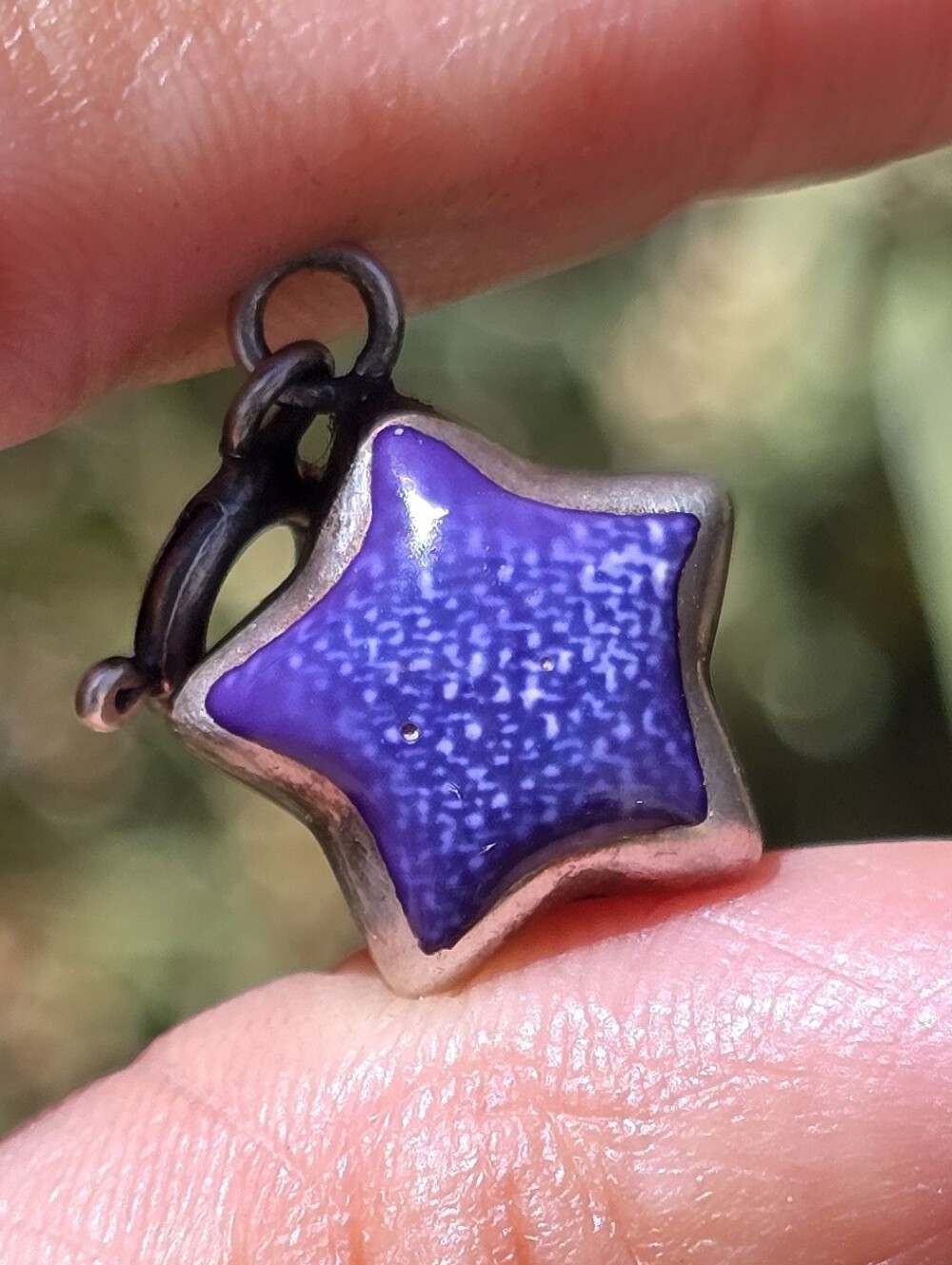 Vintage 925 sterling silver puffy enamel blue denim star pendant or charm